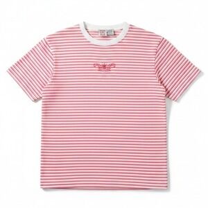 American Weekend Vintage Pink Striped Embroidered Floral T-Shirt,‎ Women's Large